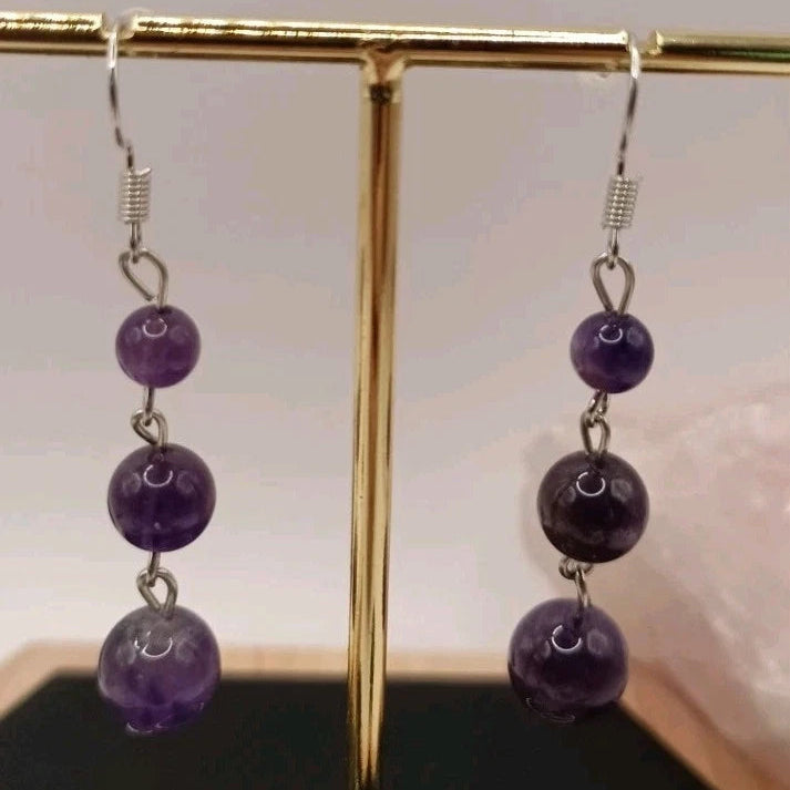 Boucles d’oreilles pendantes en améthyste violette – pierres naturelles + choix acier inoxydable ou argent Les Gemmes de l'Ursuya