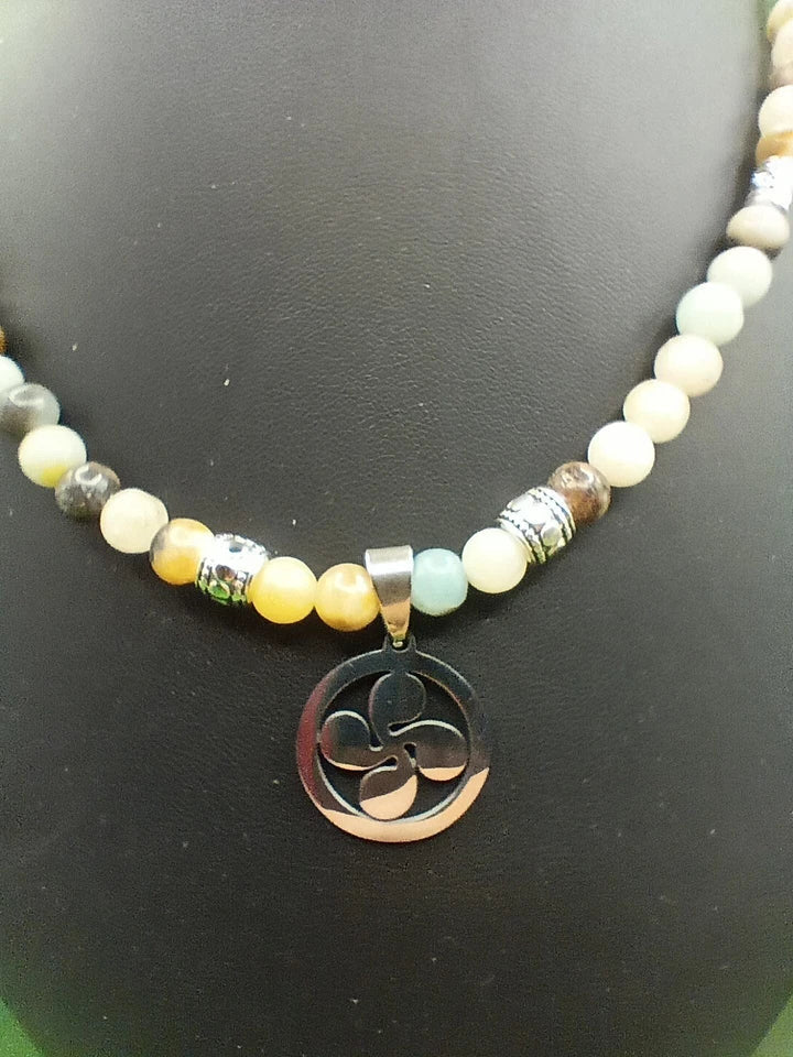 Parure Basque Lauburu Et Pierre Naturelle Amazonite (B6/C6) Les Gemmes de l'Ursuya