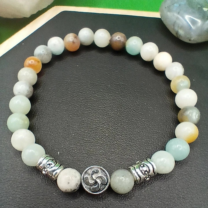 Parure Basque Lauburu Et Pierre Naturelle Amazonite (B6/C6) Les Gemmes de l'Ursuya