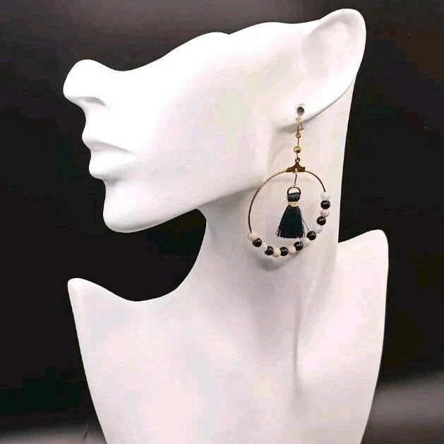 Boucles D'oreilles Pierre Naturelle Amazonite Et Obsidienne Les Gemmes de l'Ursuya