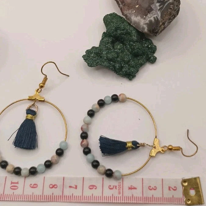 Boucles D'oreilles Pierre Naturelle Amazonite Et Obsidienne Les Gemmes de l'Ursuya