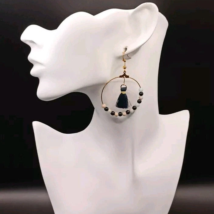 Boucles D'oreilles Pierre Naturelle Amazonite Et Obsidienne Les Gemmes de l'Ursuya