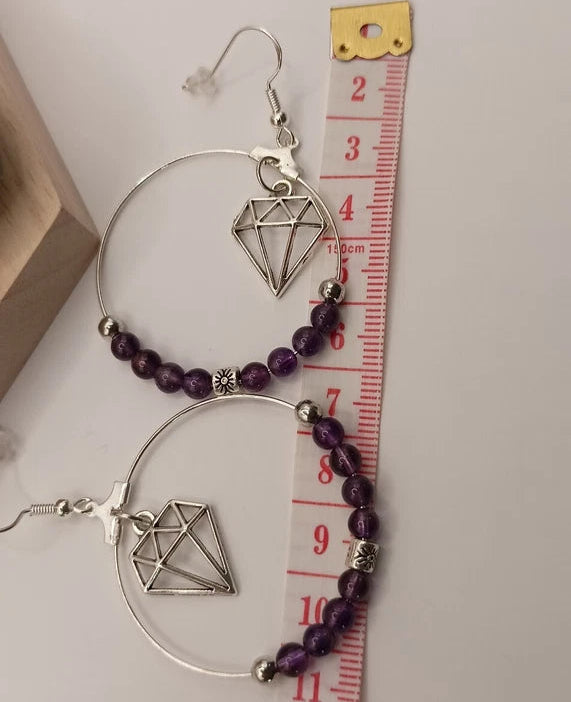Boucles D'oreilles Pierre Naturelle Améthyste Violette Diamant Les Gemmes de l'Ursuya