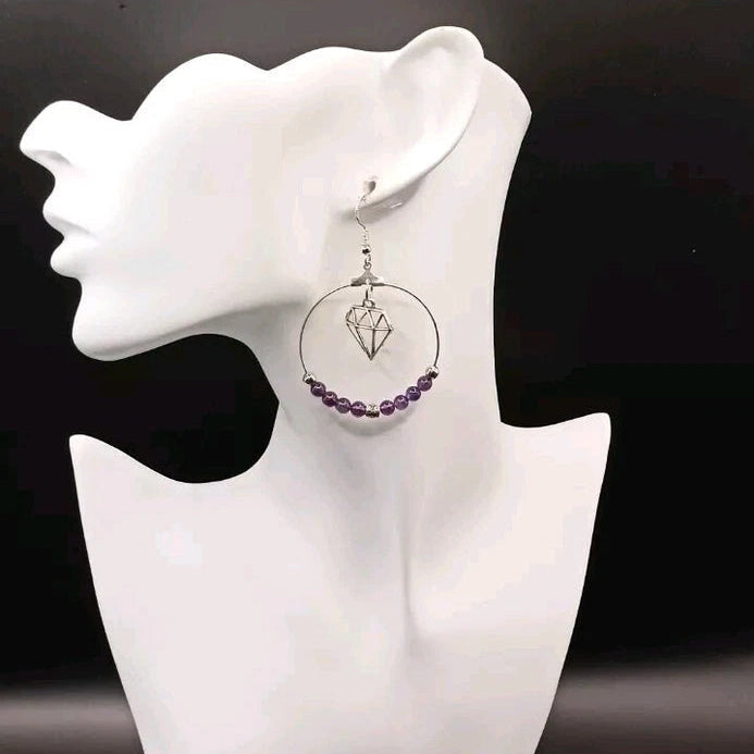 Boucles D'oreilles Pierre Naturelle Améthyste Violette Diamant Les Gemmes de l'Ursuya