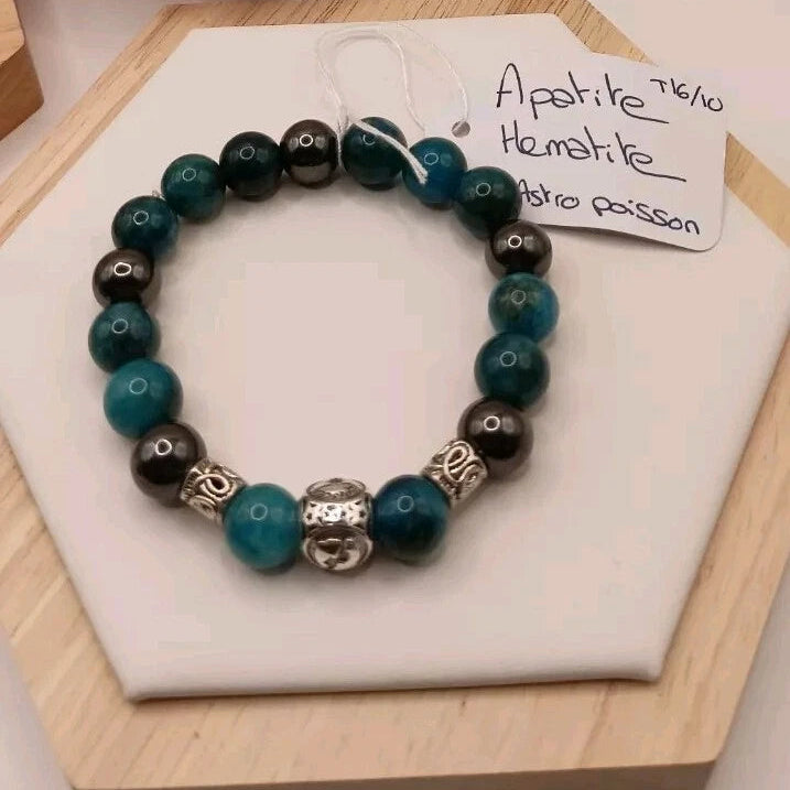 Bracelet ASTROLOGIE poisson 🐟 Apatite Bleu Pierre Naturelle Élastique Perle 10mm Les Gemmes de l'Ursuya