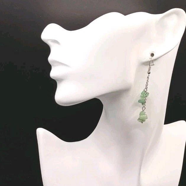 Boucles d’oreilles pendantes en aventurine verte – pierre naturelle + choix acier ou argent