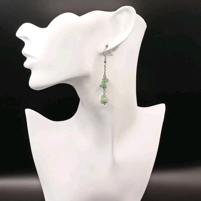 Boucles d’oreilles pendantes en aventurine verte – pierre naturelle + choix acier ou argent