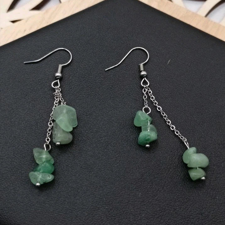 Boucles d’oreilles pendantes en aventurine verte – pierre naturelle + choix acier ou argent