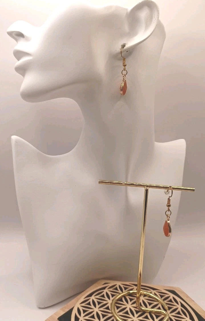 Boucles d’oreilles pierre naturelle aventurine orange – fantaisie dorée dormeuses Les Gemmes de l'Ursuya