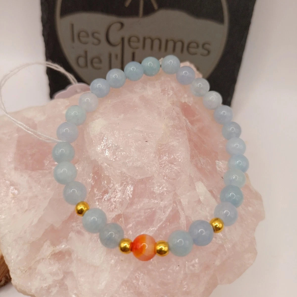 Bracelet Pierres Naturelles Aigue Marine Et Cornaline