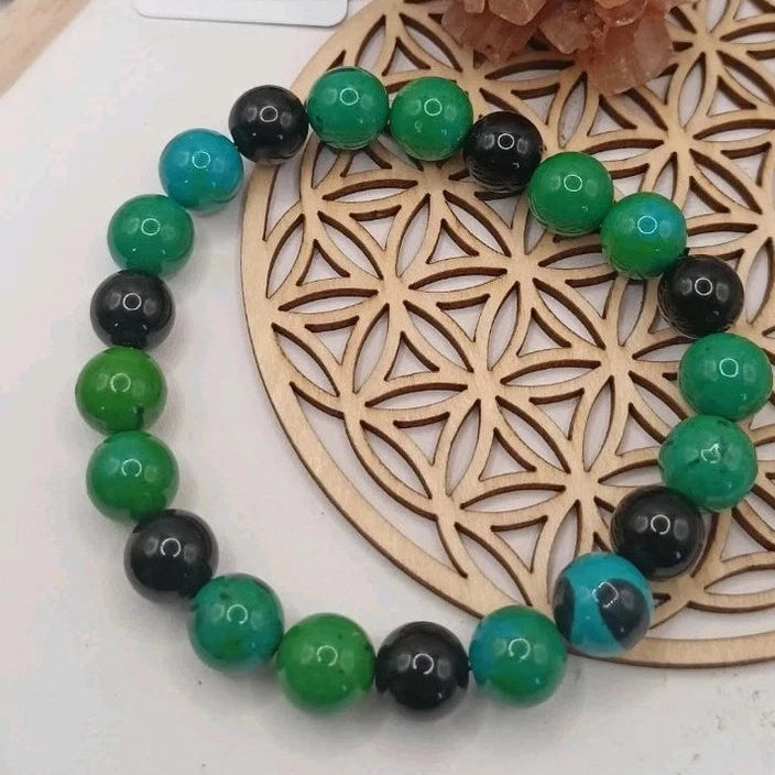Bracelet pierres naturelles — Chrysocolle & Onyx naturel 10 mm Les Gemmes de l'Ursuya