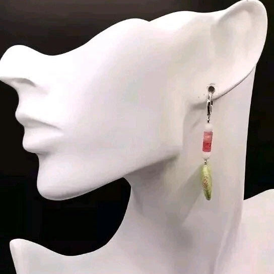 Partager Boucles D'oreilles Fermoir A Levier Argent 925 Pierre Naturelle Quartz Rose Les Gemmes de l'Ursuya