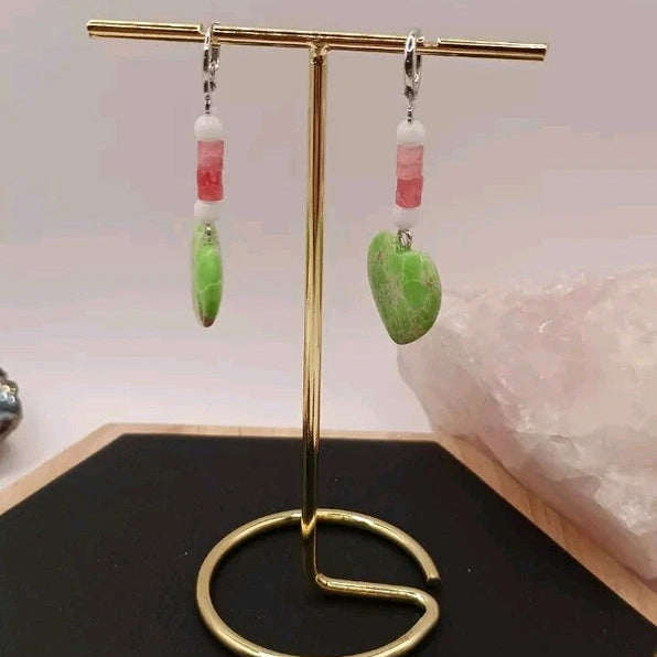 Partager Boucles D'oreilles Fermoir A Levier Argent 925 Pierre Naturelle Quartz Rose Les Gemmes de l'Ursuya
