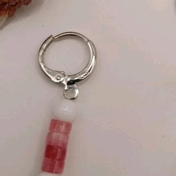 Partager Boucles D'oreilles Fermoir A Levier Argent 925 Pierre Naturelle Quartz Rose Les Gemmes de l'Ursuya