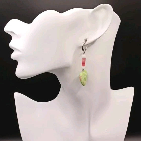 Partager Boucles D'oreilles Fermoir A Levier Argent 925 Pierre Naturelle Quartz Rose Les Gemmes de l'Ursuya
