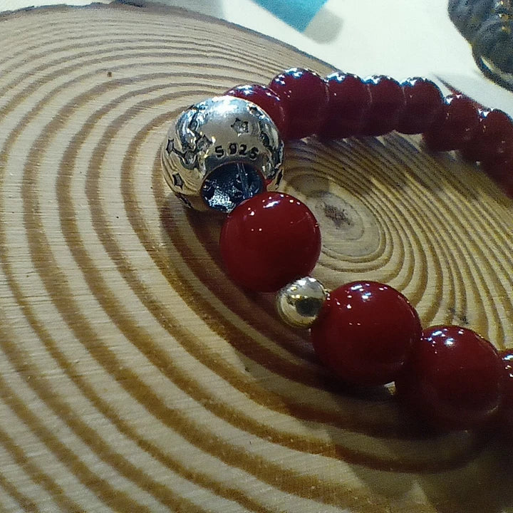 Bracelet Pierre Naturelle Corail Charms Astrologique Taureau ♉ Agent 925 Les Gemmes de l'Ursuya