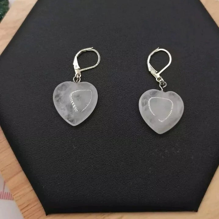 Boucles D'oreilles Fermoir À Levier Argent Pierre Naturelle Quartz blanc Cœur Les Gemmes de l'Ursuya