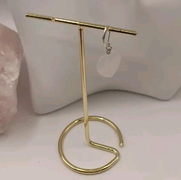 Boucles D'oreilles Fermoir À Levier Argent Pierre Naturelle Quartz blanc Cœur Les Gemmes de l'Ursuya
