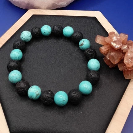 Bracelet Pierre Naturelle Howlite, Hématite, Pierre Lave Diamètre 10mm Les Gemmes de l'Ursuya