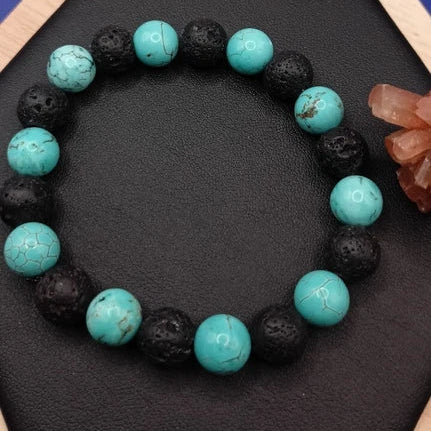 Bracelet Pierre Naturelle Howlite, Hématite, Pierre Lave Diamètre 10mm Les Gemmes de l'Ursuya