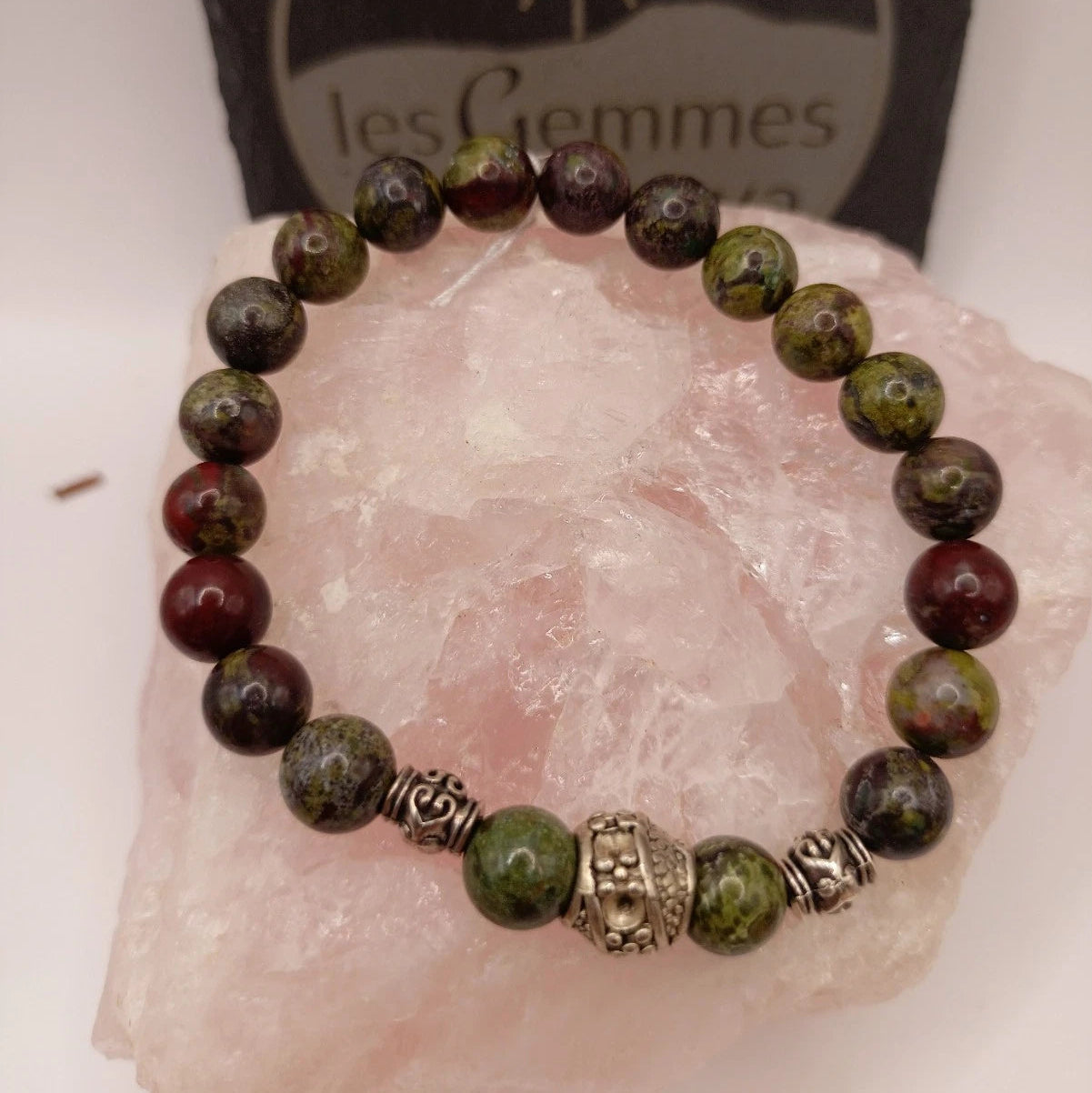 Bracelet Pierres Naturelles du Dragon Jaspe Accessoire Argenté Les Gemmes de l'Ursuya