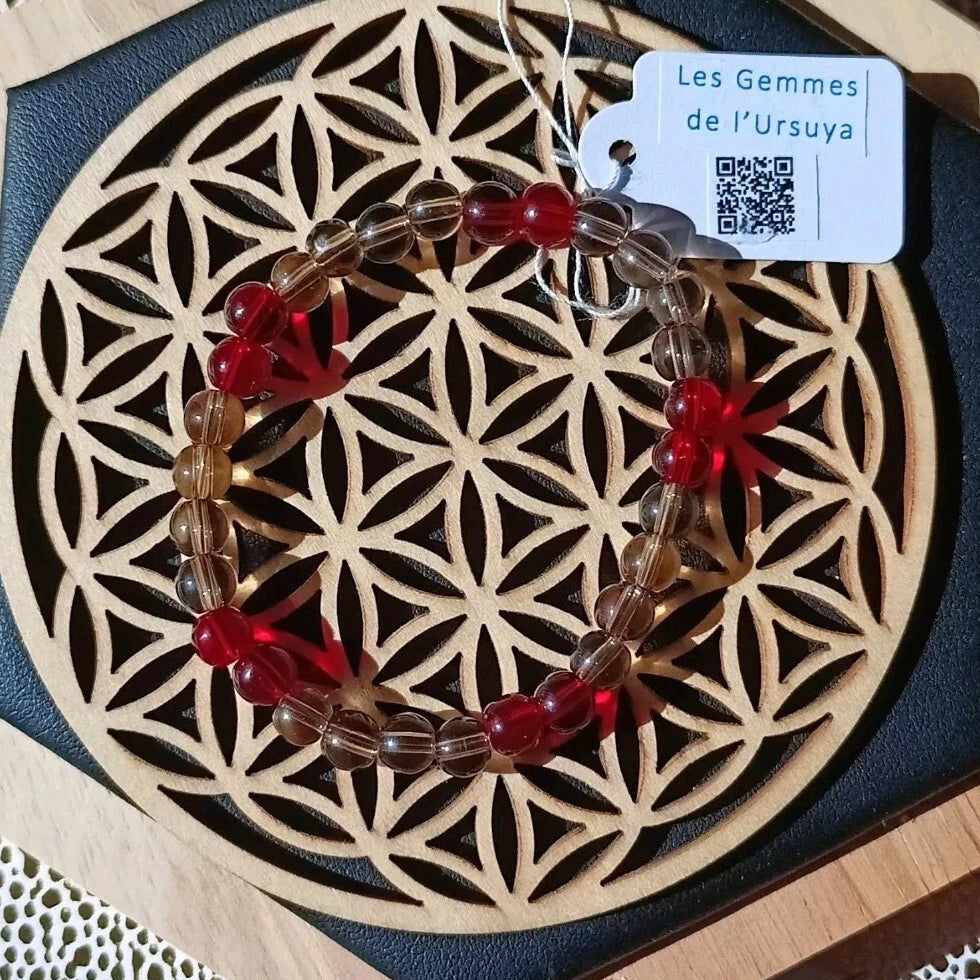 Bracelet Pierre Naturelle Quartz Fumé Et Grenat Rouge _ enfant Les Gemmes de l'Ursuya