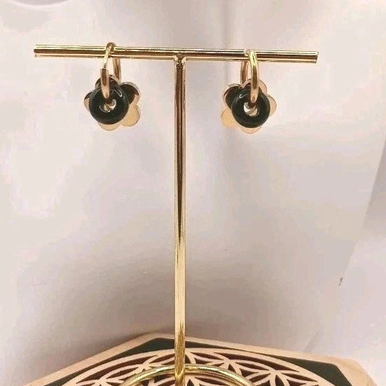Boucles D'oreilles Dorées Fleurs Amovible & Pierre Interchangeables Les Gemmes de l'Ursuya