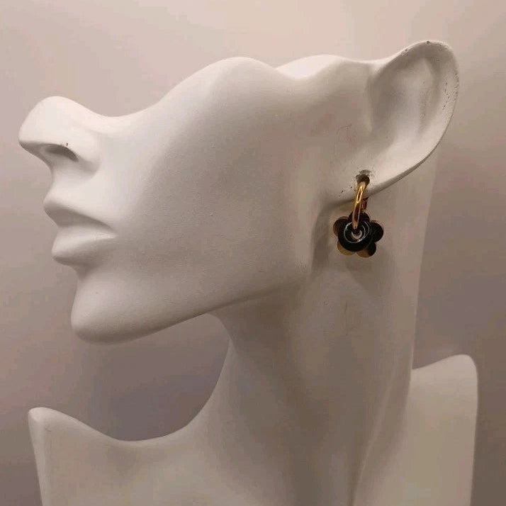 Boucles D'oreilles Dorées Fleurs Amovible & Pierre Interchangeables Les Gemmes de l'Ursuya