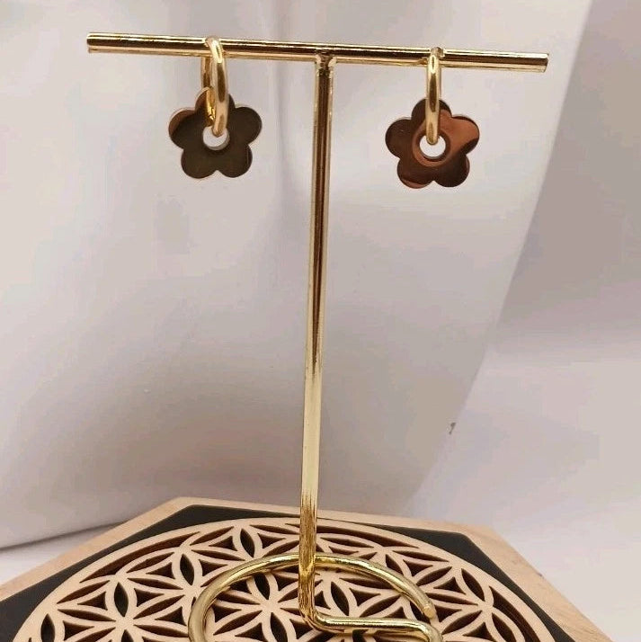 Boucles D'oreilles Dorées Fleurs Amovible & Pierre Interchangeables Les Gemmes de l'Ursuya