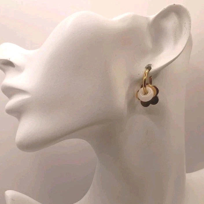 Boucles D'oreilles Dorées Fleurs Amovible & Pierre Interchangeables Les Gemmes de l'Ursuya