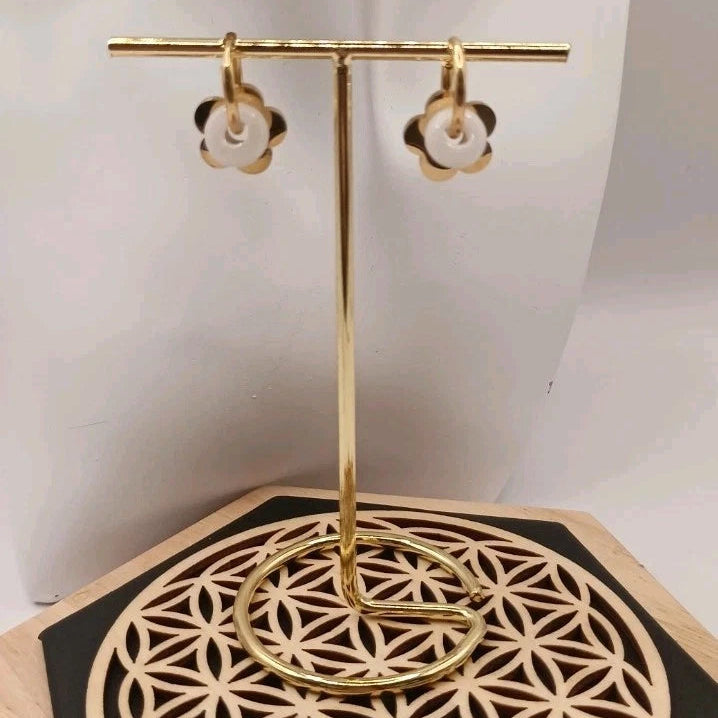 Boucles D'oreilles Dorées Fleurs Amovible & Pierre Interchangeables Les Gemmes de l'Ursuya