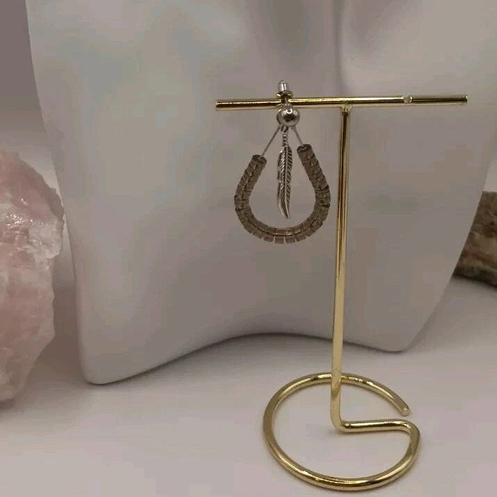 Boucles D'oreilles En Pierre Naturelle Quartz Fumé Et Plume