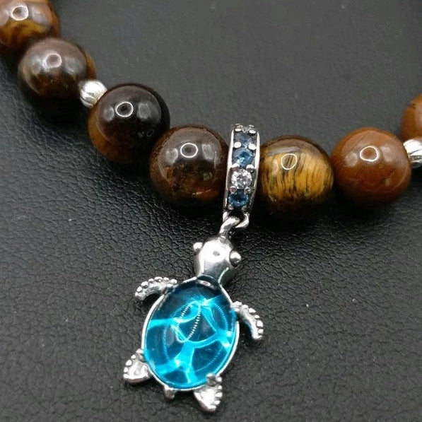Bracelet Pierre Oeil De Tigre Pierre Et Tortue Verre S925 - Protection Les Gemmes de l'Ursuya