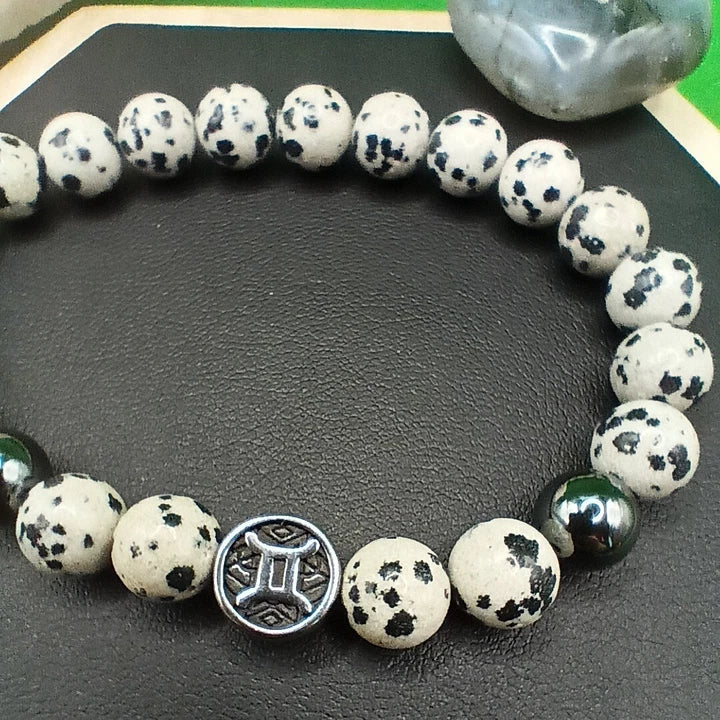 Bracelet ASTROLOGIE En Pierre Naturelle Jaspe Dalmatien Gémeaux Les Gemmes de l'Ursuya