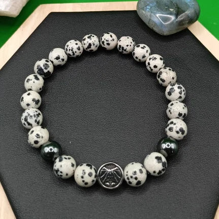 Bracelet ASTROLOGIE En Pierre Naturelle Jaspe Dalmatien Gémeaux