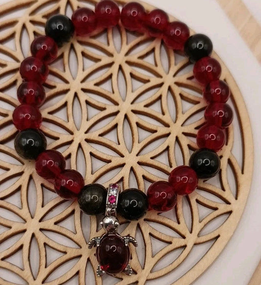 Bracelet Pierre Naturelle Et Grenat Rouge Et obsidienne S925