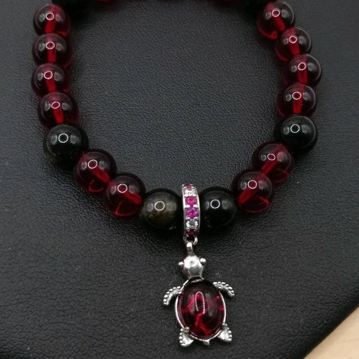 Bracelet Pierre Naturelle Et Grenat Rouge Et obsidienne S925