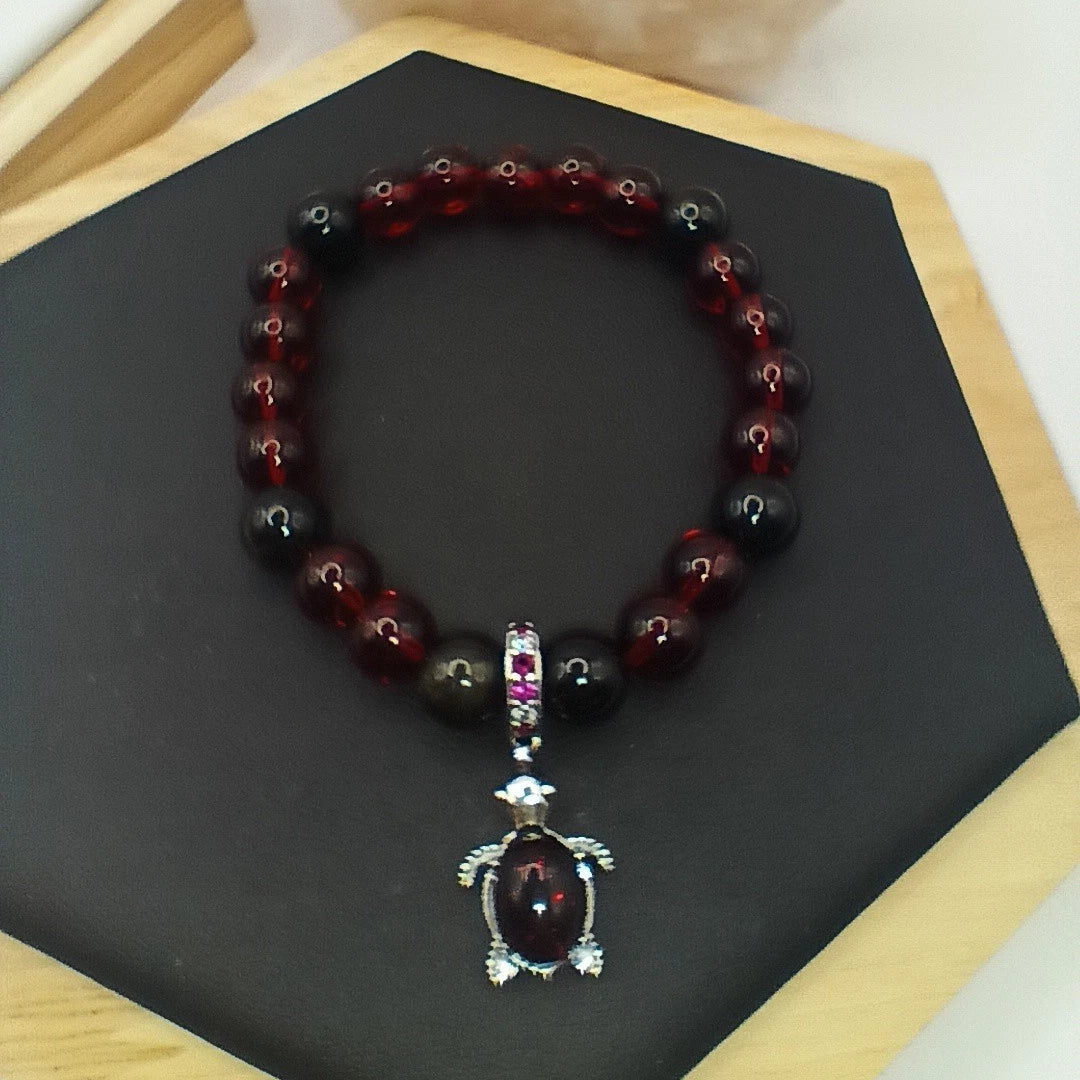 Bracelet Pierre Naturelle Et Grenat Rouge Et obsidienne S925