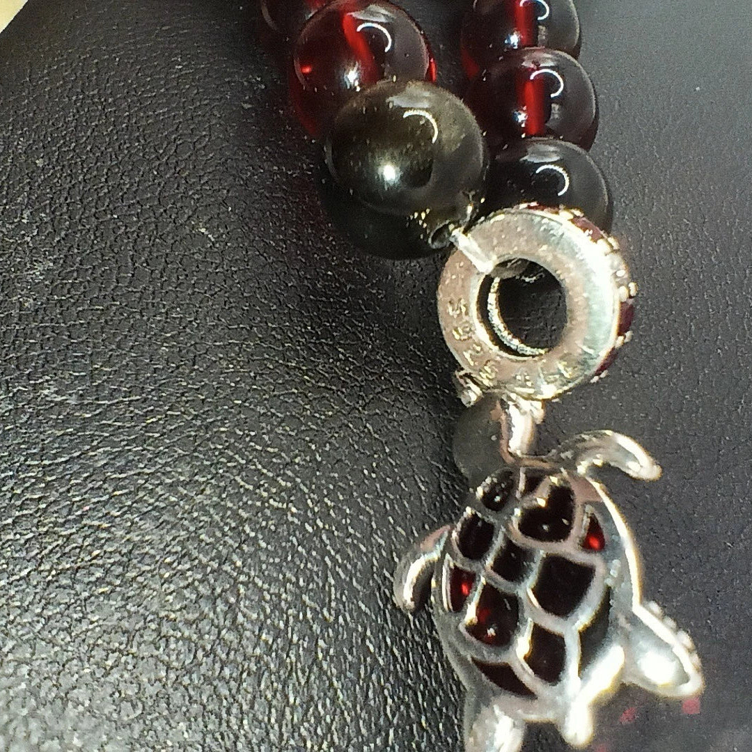 Bracelet Pierre Naturelle Et Grenat Rouge Et obsidienne S925