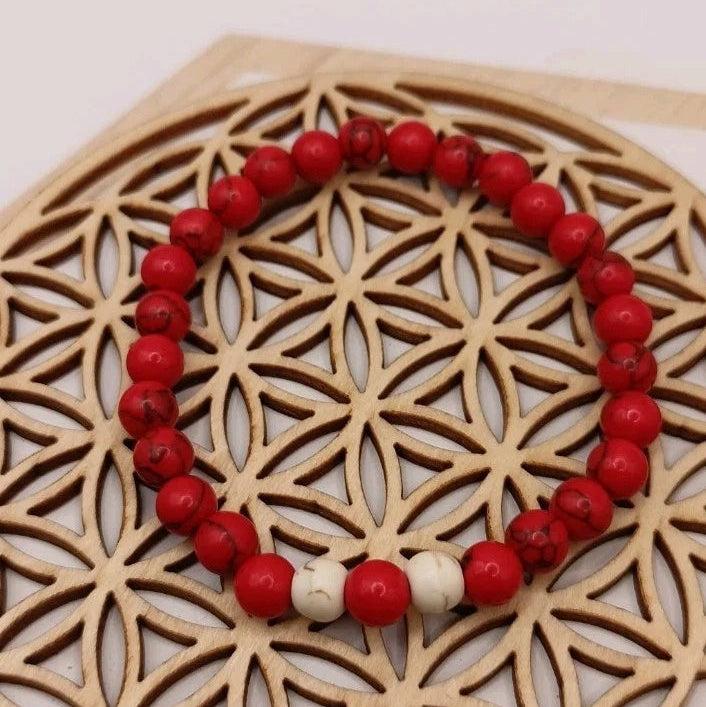Bracelet Pierre Naturelle Holwite Blanc Et Rouge _ enfant Les Gemmes de l'Ursuya