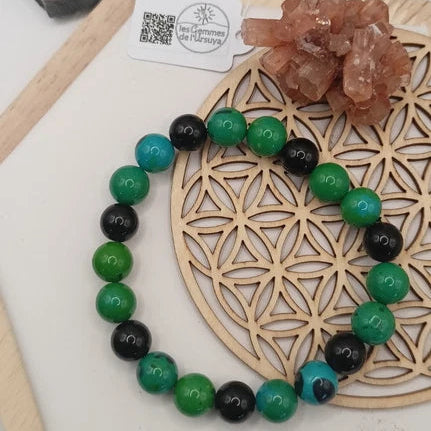 Bracelet pierres naturelles — Chrysocolle & Onyx naturel 10 mm Les Gemmes de l'Ursuya