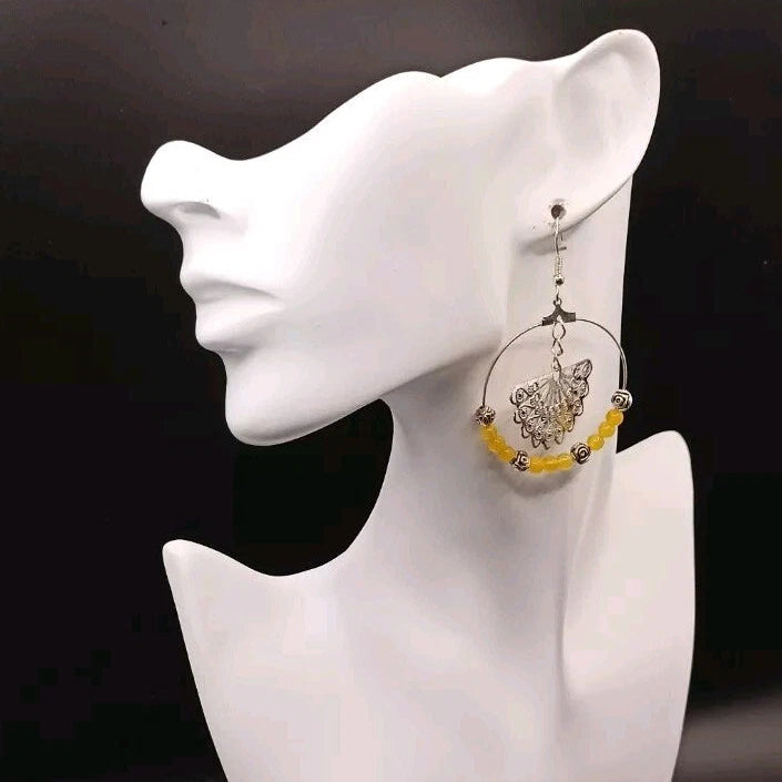 Boucles D'oreilles Fermoir Dormeuse Argent ou Acier Pierre Naturelle Jade Citron Les Gemmes de l'Ursuya