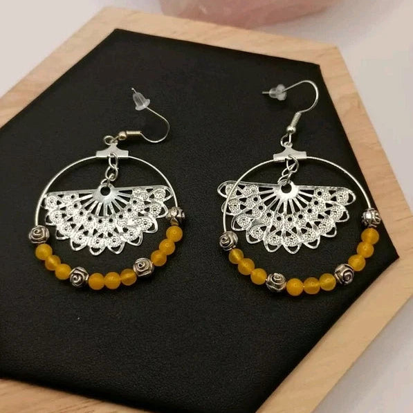 Boucles D'oreilles Fermoir Dormeuse Argent ou Acier Pierre Naturelle Jade Citron Les Gemmes de l'Ursuya