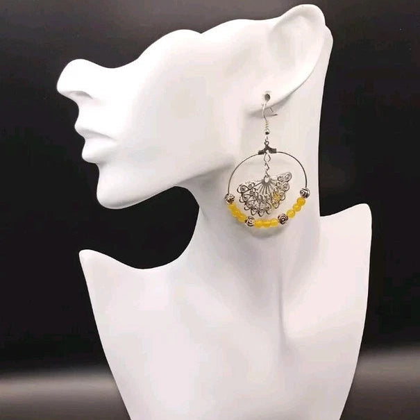 Boucles D'oreilles Fermoir Dormeuse Argent ou Acier Pierre Naturelle Jade Citron Les Gemmes de l'Ursuya