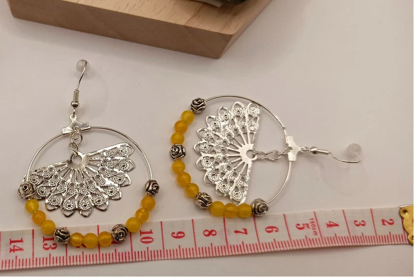 Boucles D'oreilles Fermoir Dormeuse Argent ou Acier Pierre Naturelle Jade Citron Les Gemmes de l'Ursuya