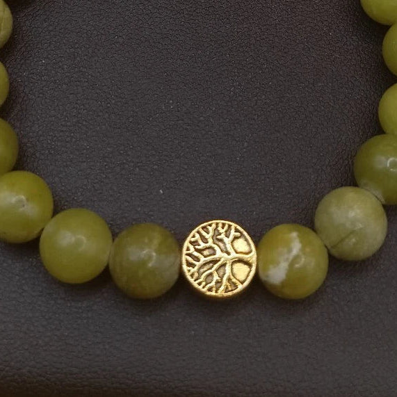 Bracelet En Pierre Naturelle Jade Vert Et Arbre De Vie