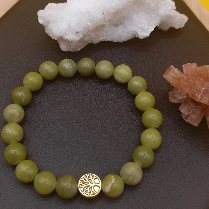 Bracelet En Pierre Naturelle Jade Vert Et Arbre De Vie