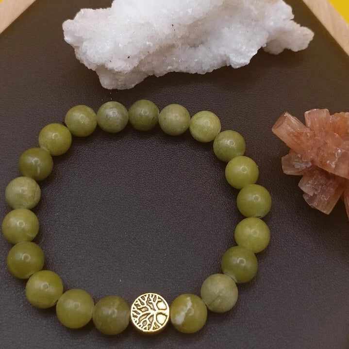 Bracelet En Pierre Naturelle Jade Vert Et Arbre De Vie