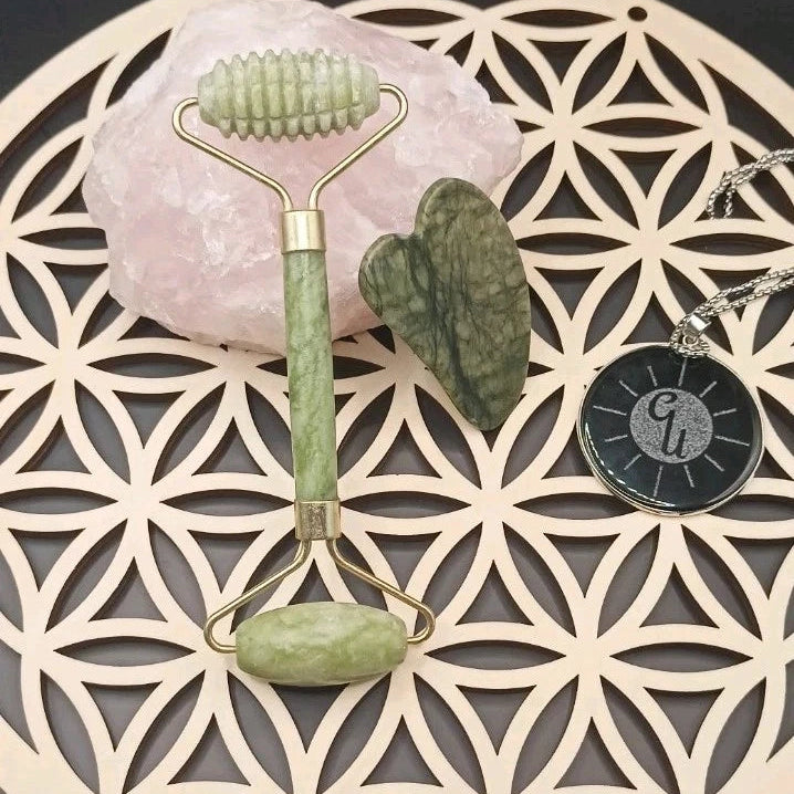 Rouleau de massage pour le visage en pierre Naturelle de jade Vert 2 pièces Les Gemmes de l'Ursuya