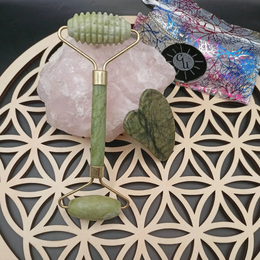 Rouleau de massage pour le visage en pierre Naturelle de jade Vert 2 pièces